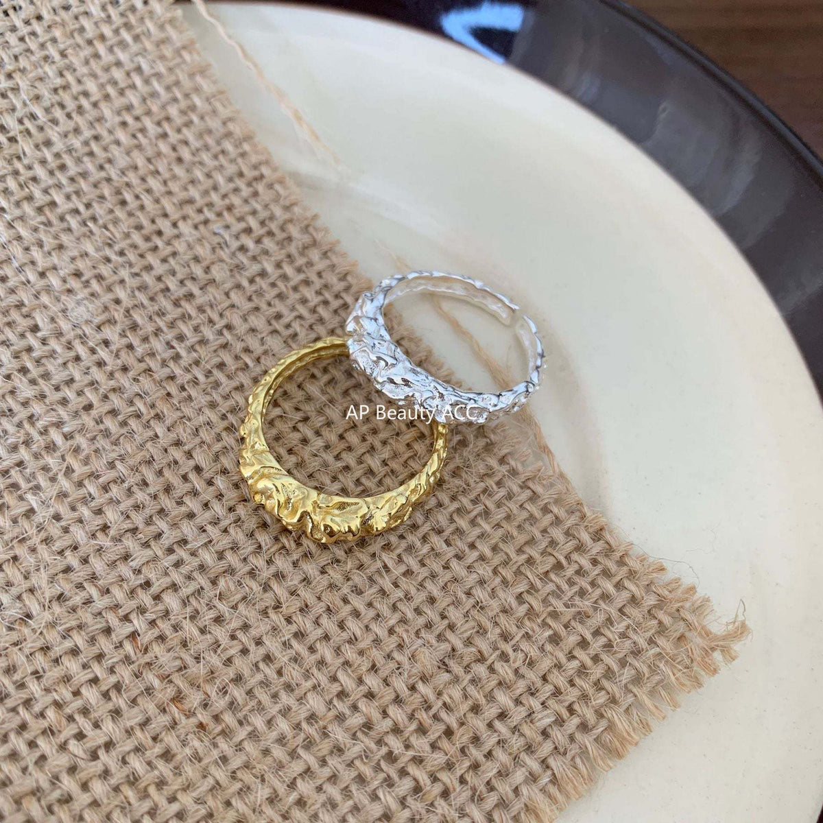 F廠-歐美時尚不規則凹凸面925純銀錫箔紙開口簡約異形戒指「J1393」25.12-3