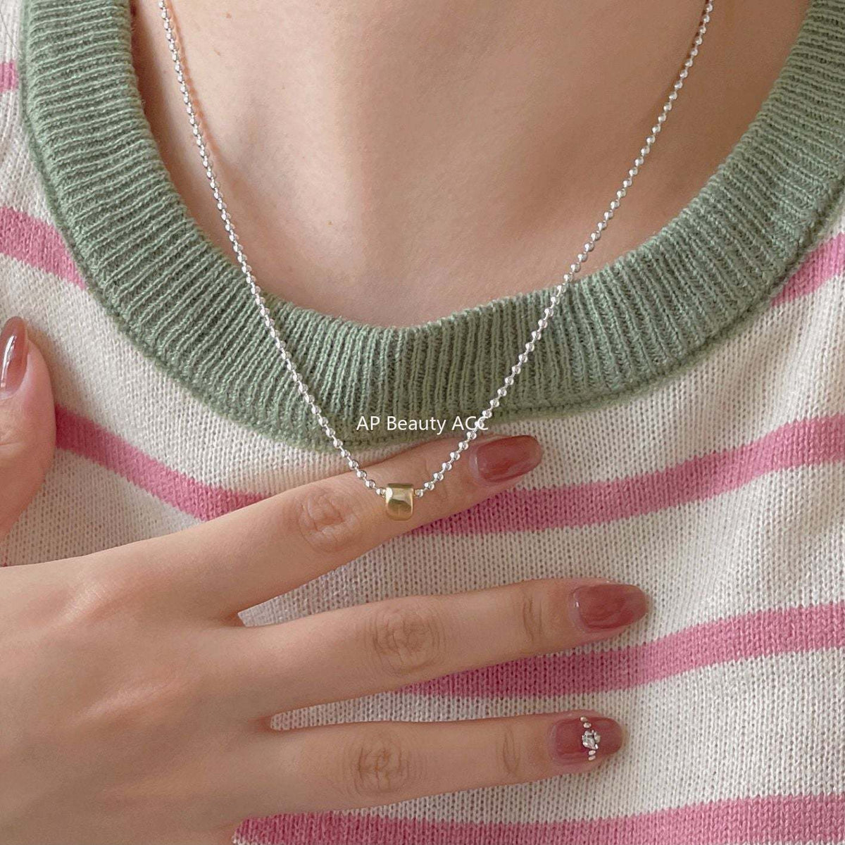 F廠-韓國韓版925純銀三角磨砂珠分色項鍊簡約ins網紅項鍊「B1167」25.12-3