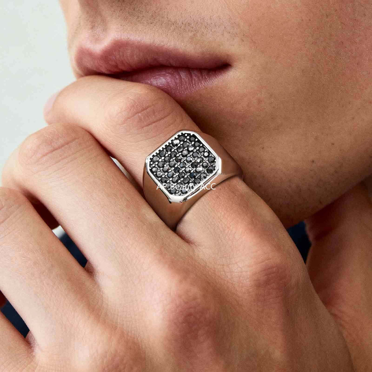 G廠-不鏽鋼戒面鑲灰鋯石戒指 歐美潮人夜店嘻哈HIPHOP指環「RC-925」25.10-5