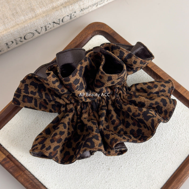 E廠-韓系pu皮豹紋雙面雙層大腸髮圈女氣質扎頭髮丸子頭髮繩低馬尾頭繩「27666」25.11-2