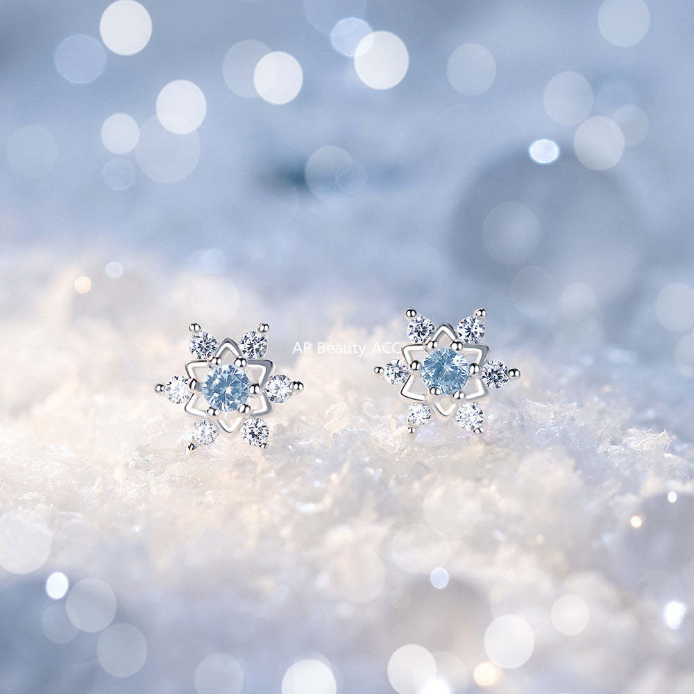 D廠-原創足銀S999雪花耳環聖誕純銀甜美個性韓版少女心養耳洞耳飾「YC9912E_1」25.12-2