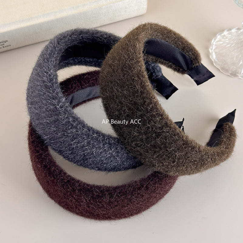 E廠-秋冬細毛絨加厚寬邊髮箍女2025新款高顱頂頭箍氣質百搭髮卡髮飾「27710」25.11-3