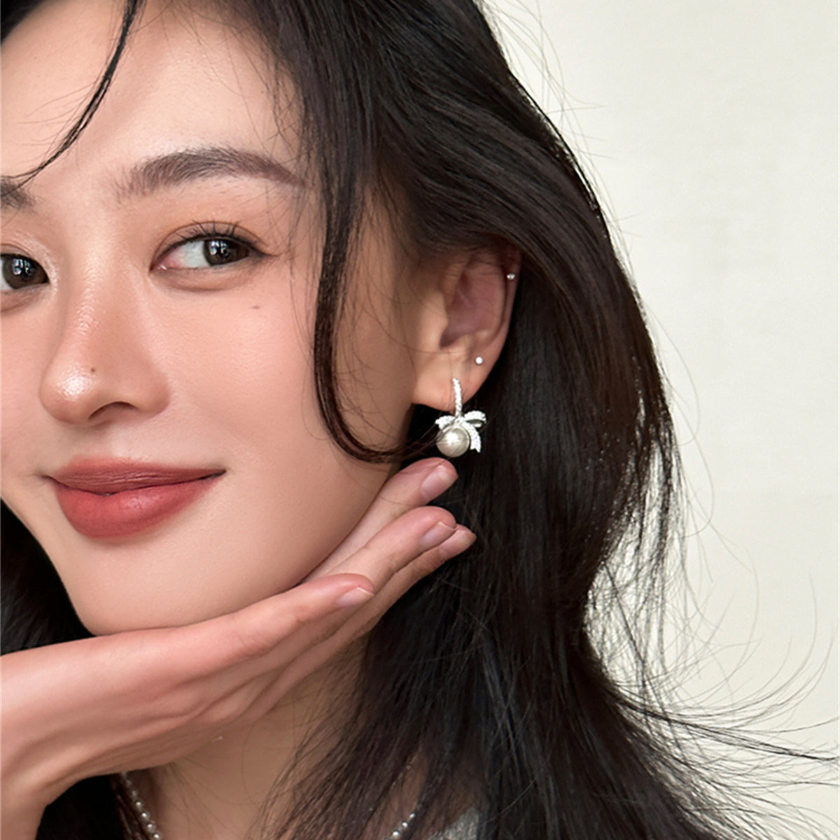 C廠-輕奢百搭鋯石蝴蝶結銀針耳環女氣質甜美珍珠耳扣小眾設計高級耳飾「EH-3754」25.08-4