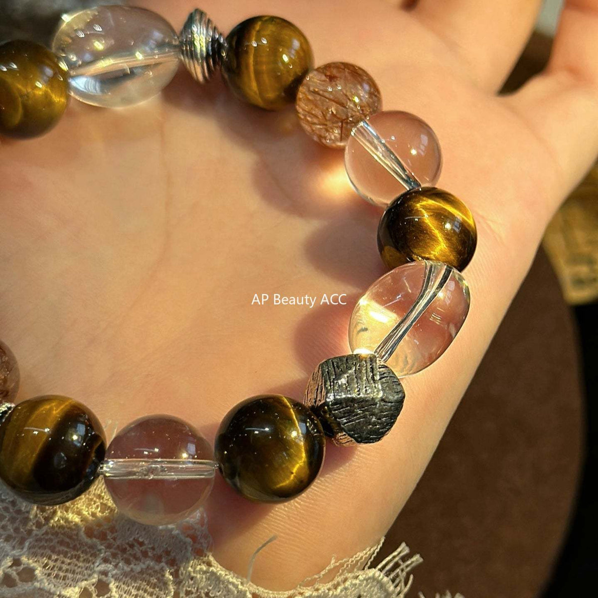 AS廠-天然黃虎眼黑金超白水隨形手鍊手串美拉德小眾設計秋冬感百搭「l2971」25.10-5