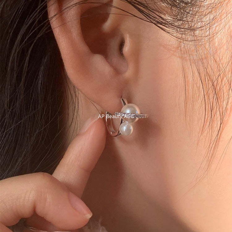 C廠-925銀針鋯石耳環女輕奢復古氣質珍珠耳扣設計感高級秋冬百搭耳飾「EH-4312」25.12-3