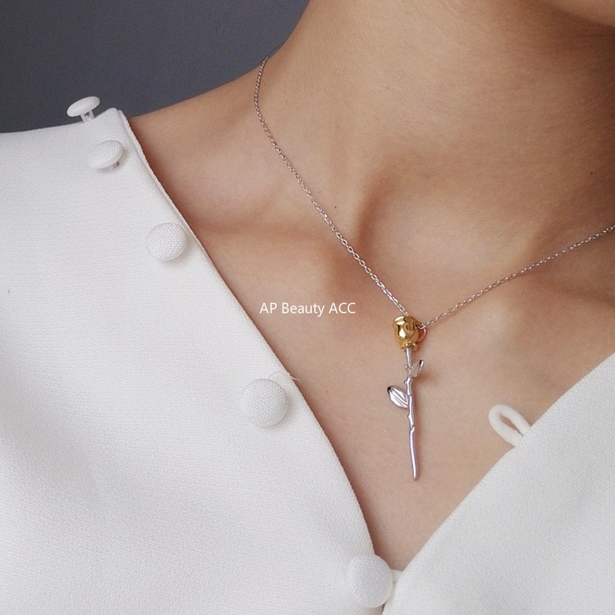 F廠-韓國韓版飾品 925純銀 小王子的玫瑰花項鍊金色項鍊短款脖鏈「B366」25.10-3