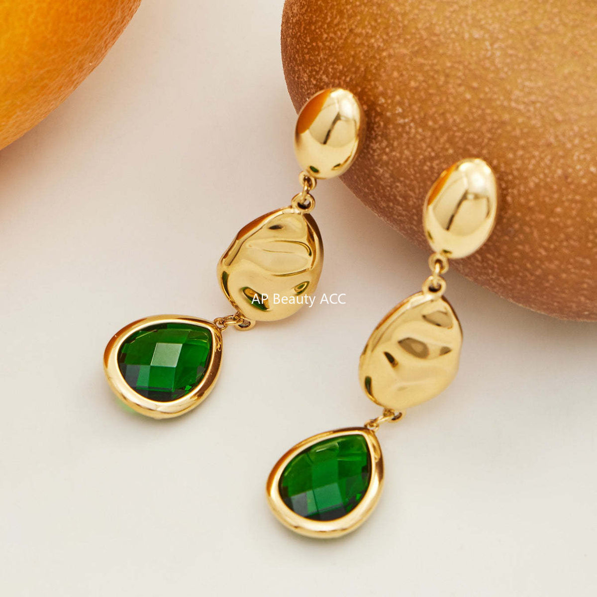 B廠-不鏽鋼空心水滴切面玻璃石耳環歐美小眾時尚高質感耳飾鍍18k真金「F764」25.12-1