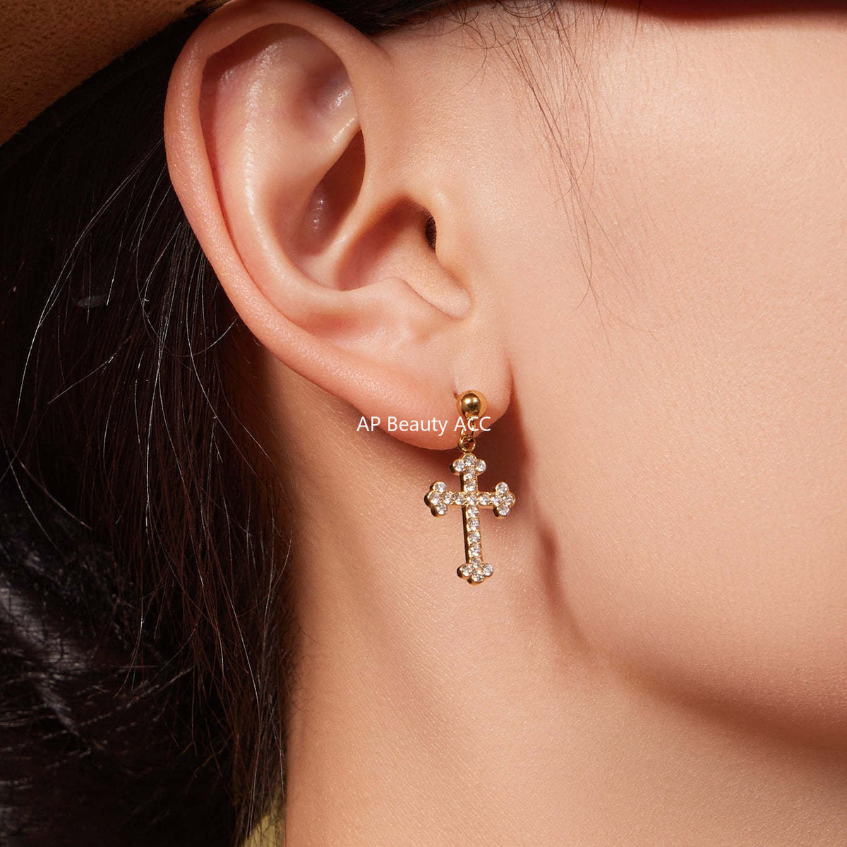 B廠-超閃5A鋯石十字架吊墜項鍊手鍊耳環戒指首飾套裝不鏽鋼材質「TXP487」25.11-4