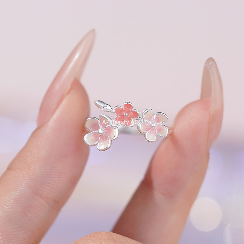 D廠-S999足銀櫻花花朵開口戒指清新設計感甜美可疊戴清新精美手飾「YC3658R_1 YC4535R_1」25.11-2