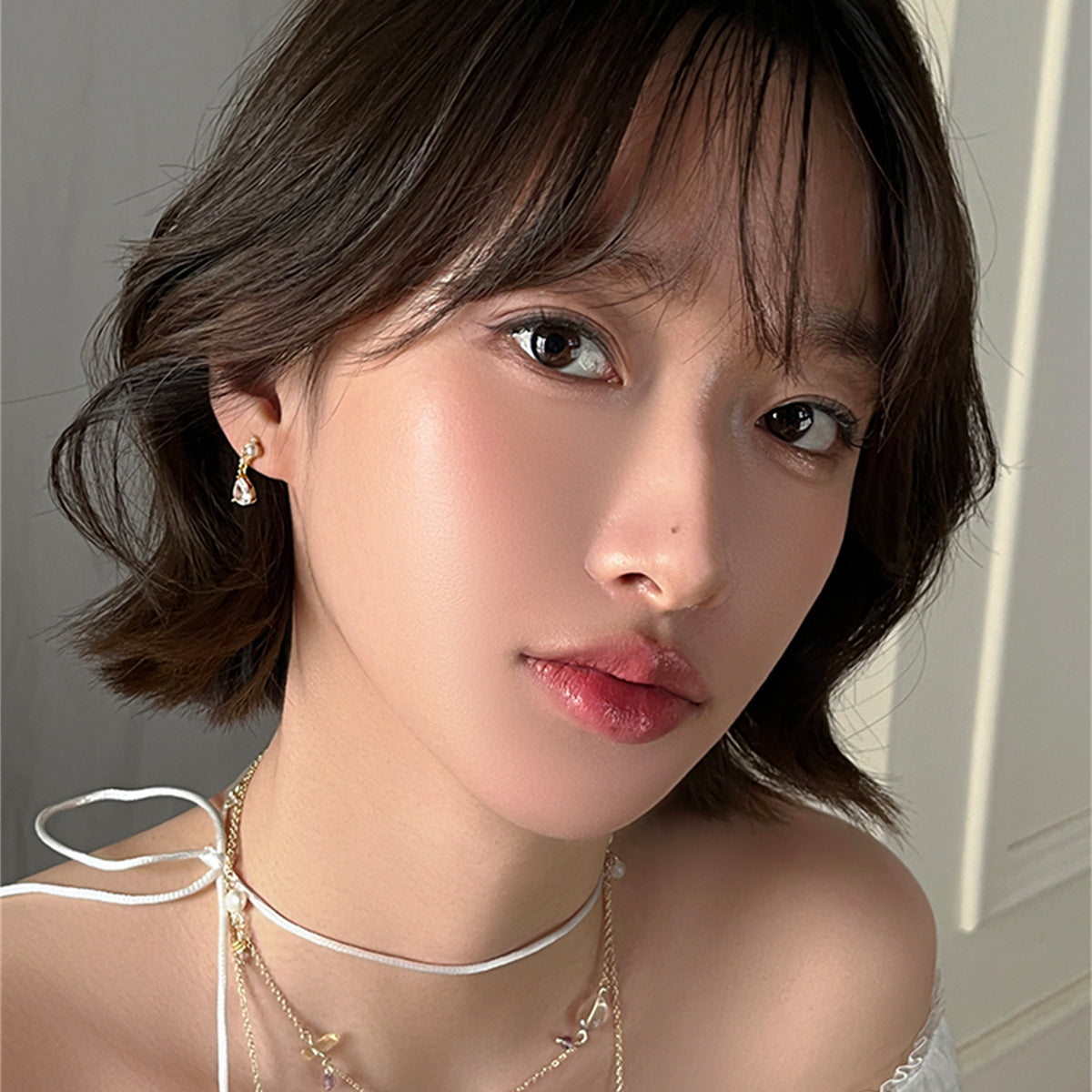 C廠-森系小香風珍珠耳釘女輕奢高級感水滴鋯石銀針耳環百搭日常耳飾「EH-4036」25.08-4