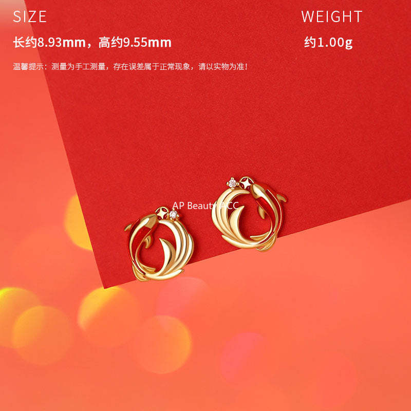 D廠-原創S999足銀年年有魚雙錦鯉耳環新年和田玉手鍊鎖骨鍊「YC4802SL_1 YC3241N_1 YC2728E_1」25.10-5