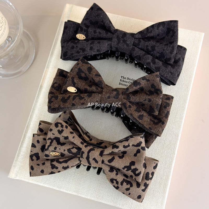 E廠-秋冬新款毛呢豹紋蝴蝶結香蕉夾髮卡高馬尾竪夾扭扭夾高級感髮飾潮「27748」25.12-1