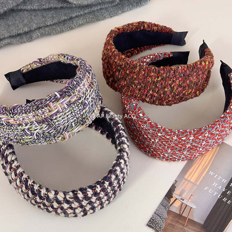 E廠-法式小香風粗毛呢寬邊髮箍女高級感外出百搭髮飾壓髮頭箍2025新款「27733」25.12-1