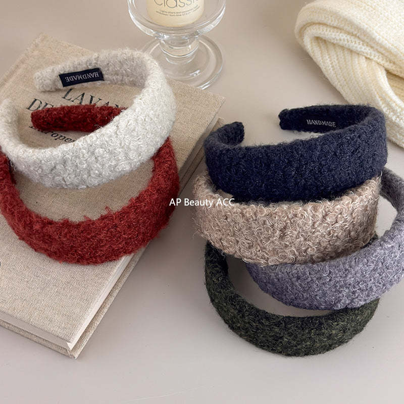 E廠-2025新款秋冬毛毛絨絨羊卷毛頭箍寬邊壓髮卡髮捆頭飾高顱頂髮箍女「27649」25.11-1