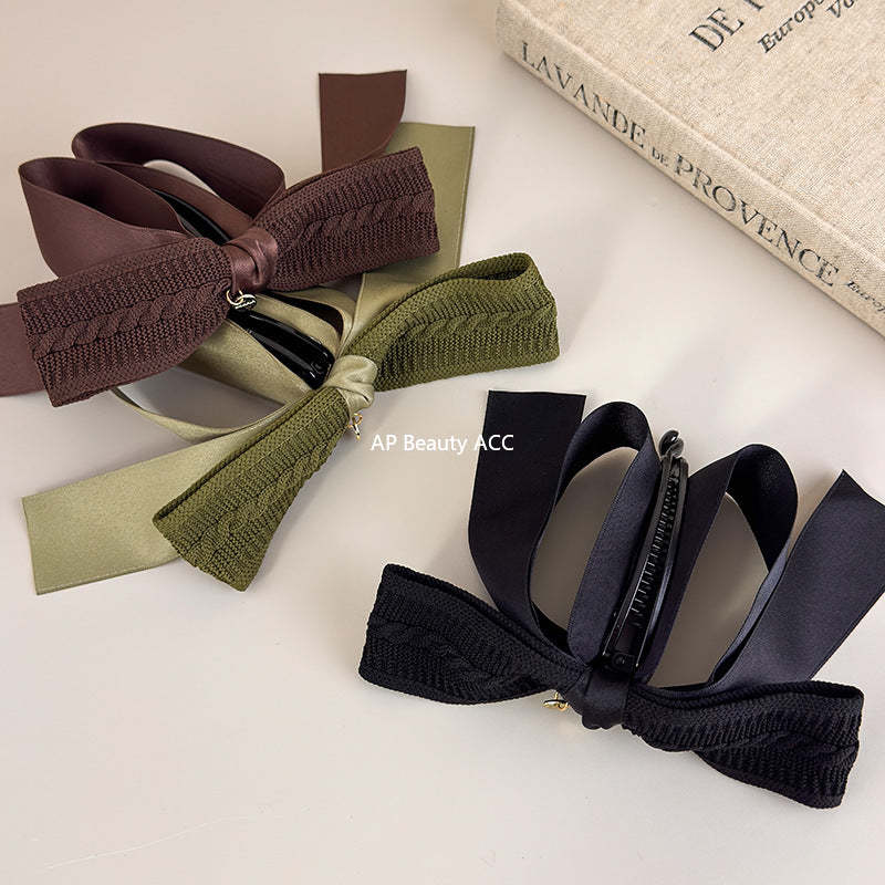 E廠-秋冬美拉德~復古針織蝴蝶結香蕉夾女大號防滑高馬尾扭扭竪夾頭飾「27638」25.11-1