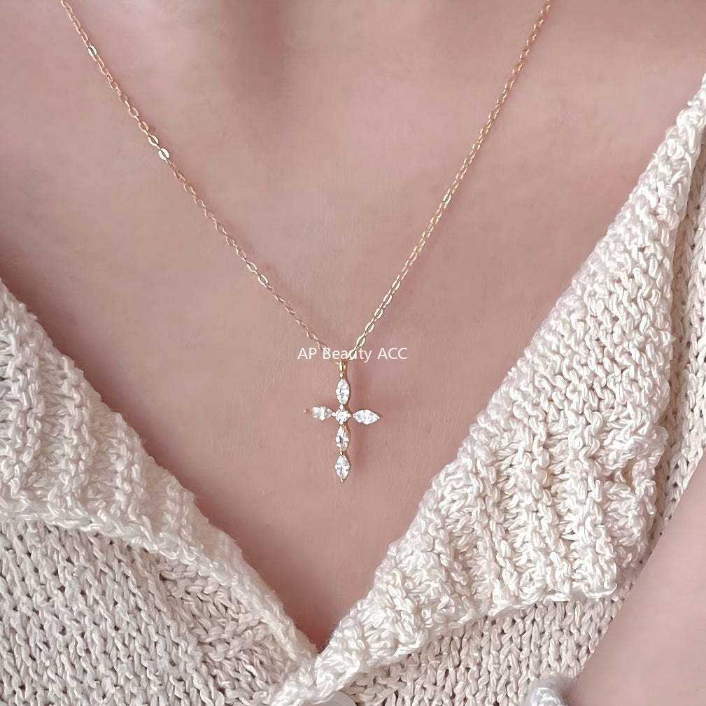 F廠-韓國韓版925純銀鋯石十字架項鍊簡約氣質ins小紅書項鍊「B1387」25.11-4