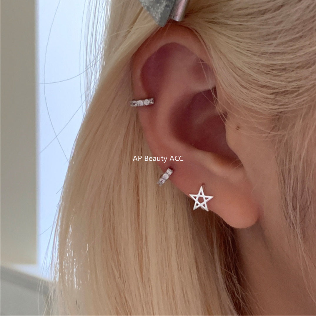 C廠-韓系時尚鏤空星星耳環女日常簡約高級感銀針耳圈輕奢小眾百搭耳飾「EH-4182」25.10-3