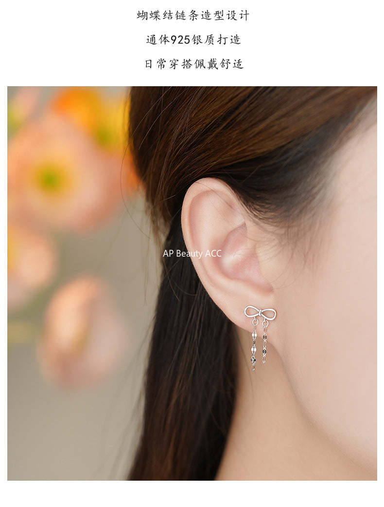 D廠-純銀S925蝴蝶結鏈條耳環女輕奢高級感甜美精緻小眾設計耳飾「YC4061E_1」25.12-3