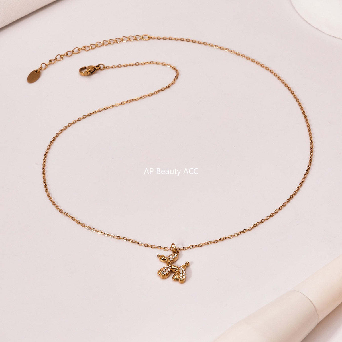 B廠-微鑲鋯石氣球狗可愛吊墜項鍊女士時尚輕奢個性鎖骨鏈不鏽鋼「TXP469」25.11-3