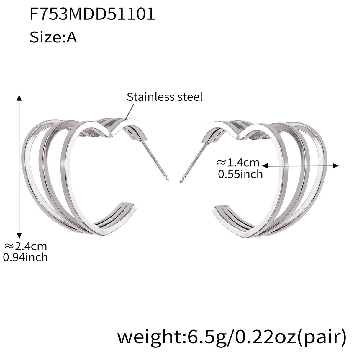 B廠-ins風小眾設計三層愛心形耳環不鏽鋼18k鍍金耳釘不掉色耳飾「F753」25.11-1