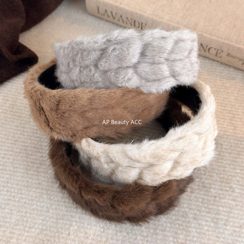 E廠-秋冬日常百搭通勤新款純色毛絨髮箍時尚洋氣百搭髮卡髮飾頭飾品女「27765」25.12-2