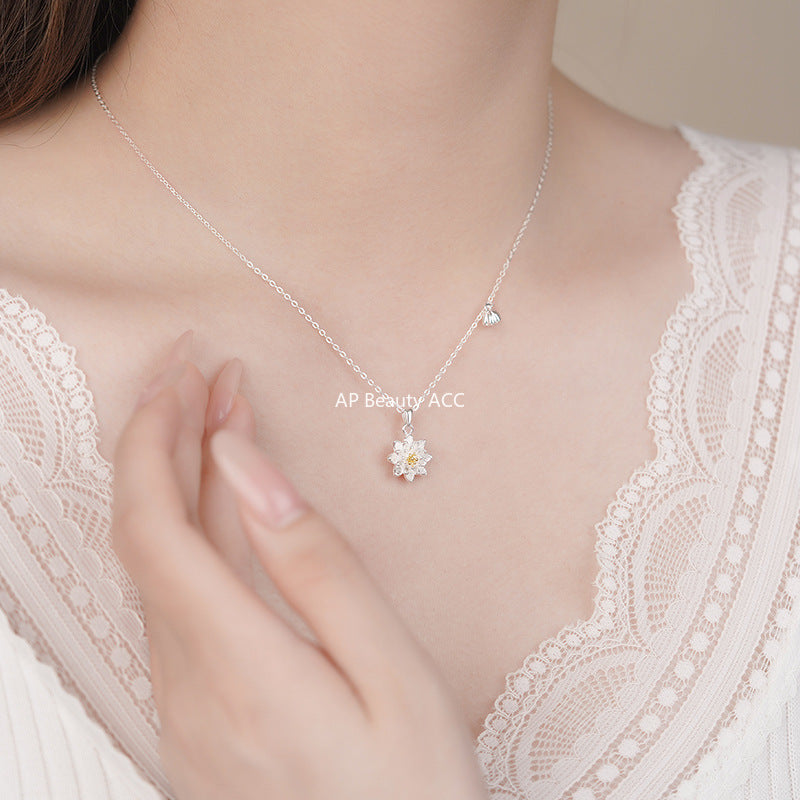 D廠-足銀S999蓮花項鍊中式復古小清新優雅溫柔百搭森系文藝鎖骨鏈批發「YC3184N」25.11-1