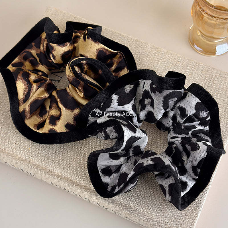 E廠-復古豹紋拷邊大腸髮圈頭繩髮飾秋冬頭花扎馬尾皮筋高級感髮繩頭飾「27700」25.11-4