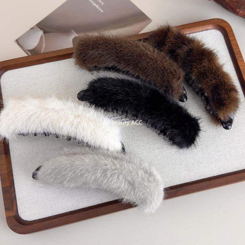 E廠-大號毛茸茸香蕉扭扭夾女秋冬高馬尾竪夾髮卡後腦勺半扎髮橫夾髮夾「27697」25.11-3