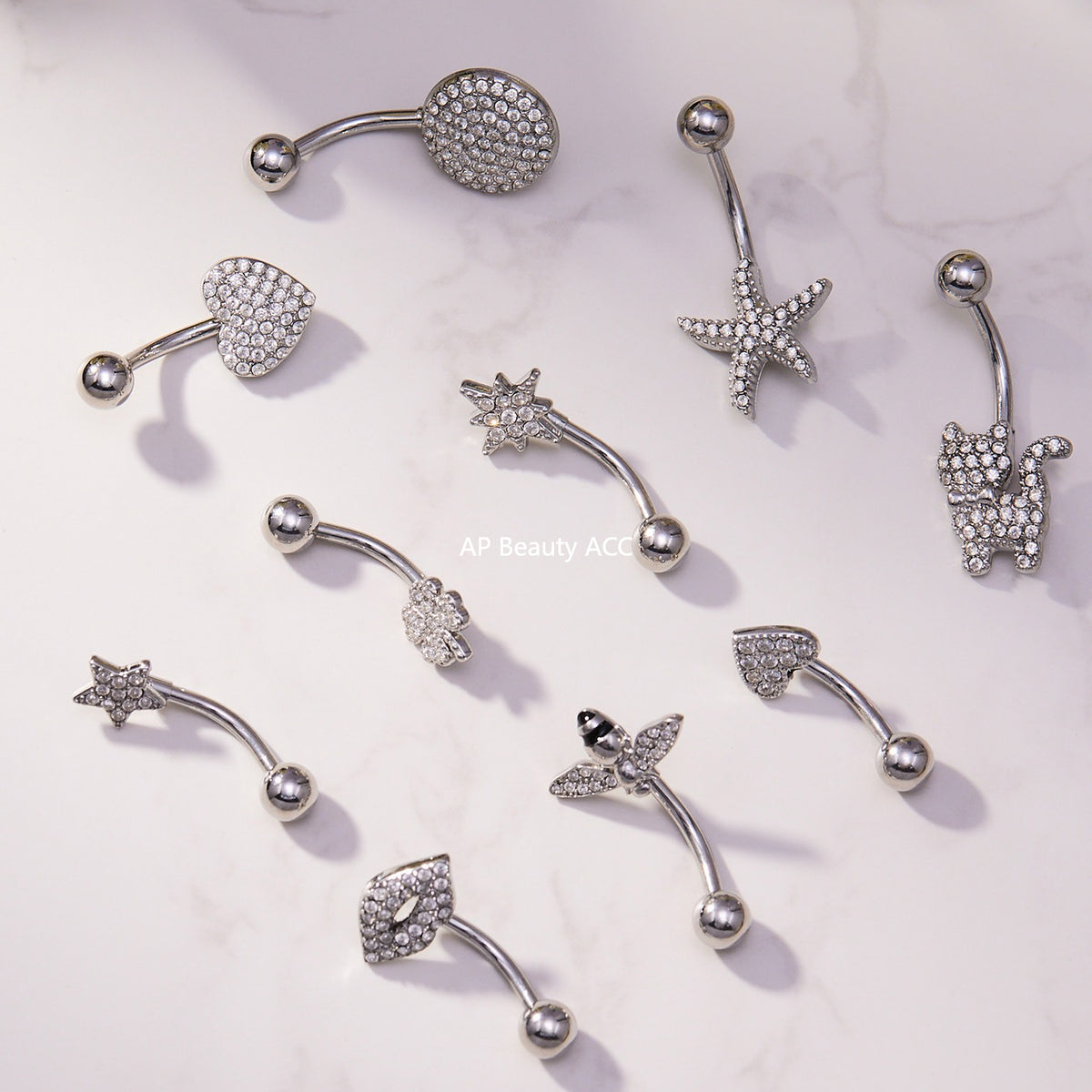 B廠-跨境新款多元素滿鑽鋯石肚臍釘不鏽鋼鍍18k金歐美穿刺飾品「H009」25.11-2