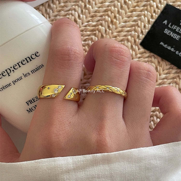 C廠-小眾高級感菱格紋純銀鋯石戒指輕奢冷淡風時尚氣質玫瑰花森系指環「JZ-0712」25.10-5