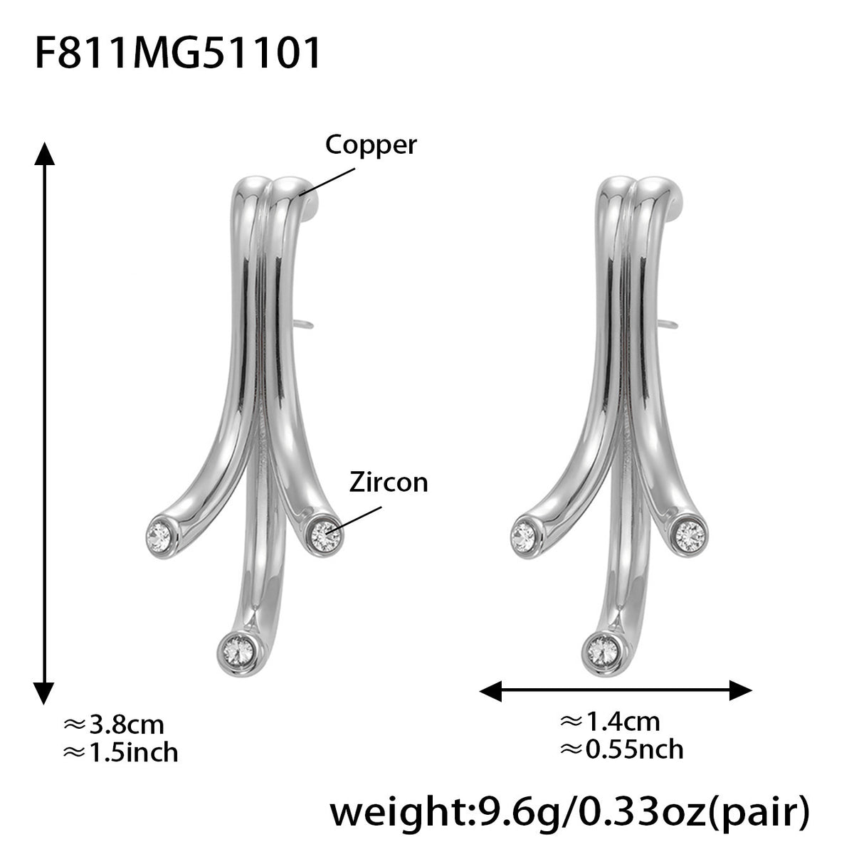 B廠-銅材質幾何異形鑲嵌鋯石耳環輕奢個性歐美風高質感耳飾批發「F811」25.11-1