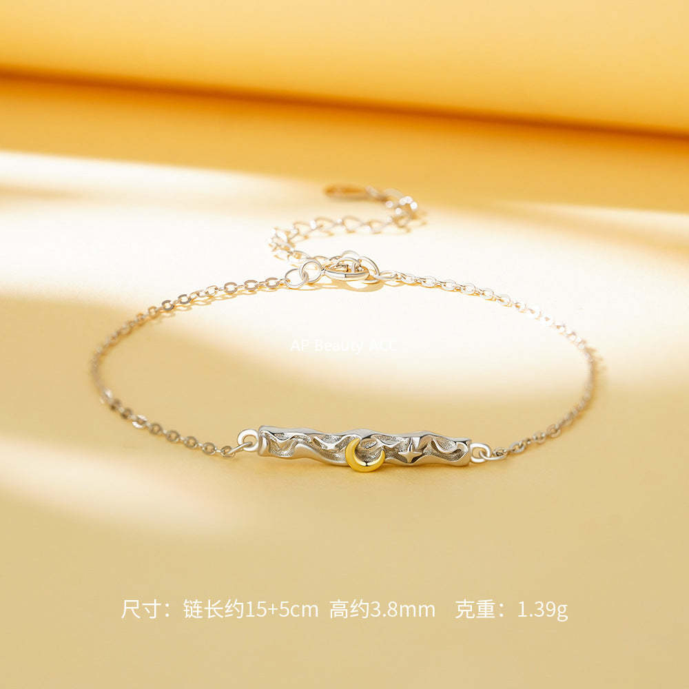 D廠-原創純銀S925熔岩月亮星星情侶手鍊溫柔百搭小眾文藝個性手飾批發「YC5153SL_1」25.11-4