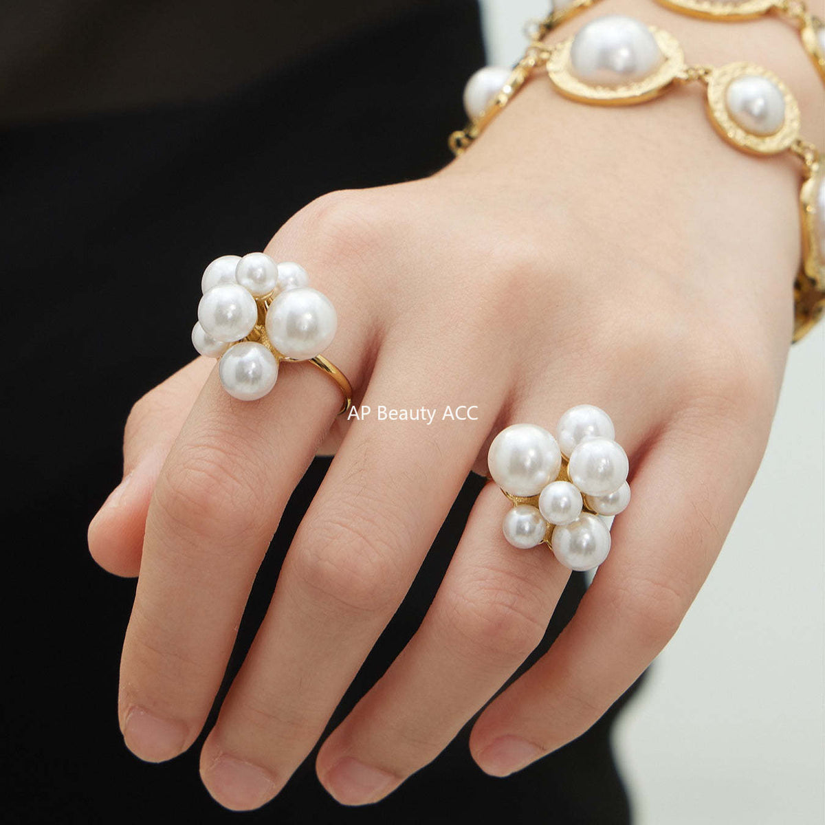 B廠-不鏽鋼多彩貝珠開口戒指個性圓膠紙手鍊首飾套裝鍍18k真金不掉色「TXA520-TXE520」25.12-3