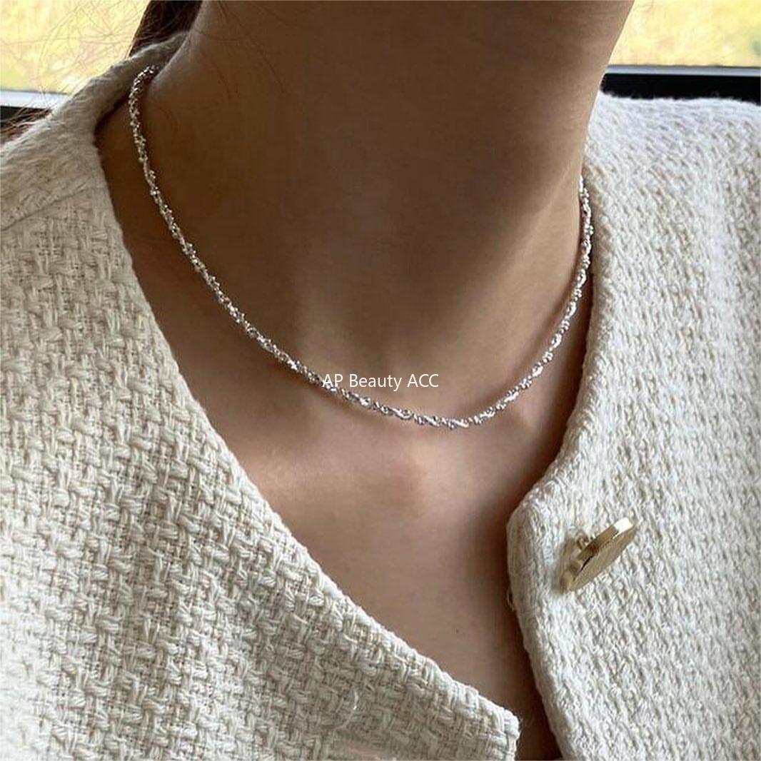 F廠-韓國韓版925純銀切面圓珠碎銀項鍊簡約氣質冷淡風纏繞項鍊「B1173」25.12-3