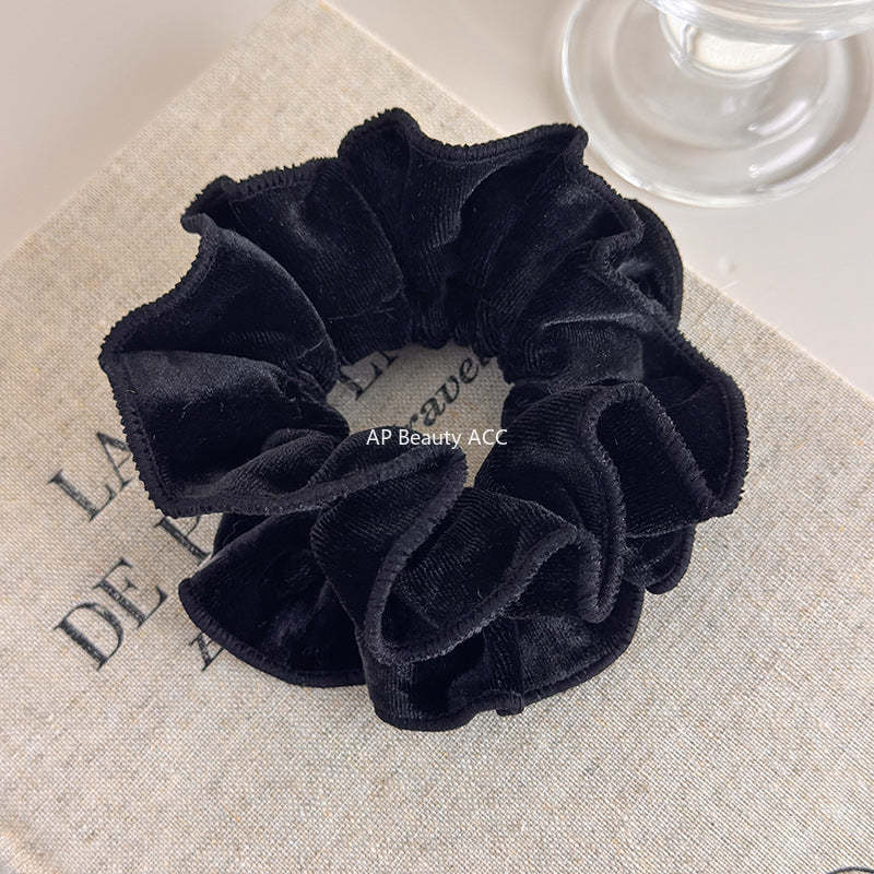 E廠-氣質絲絨木耳邊雙層大腸髮圈女扎頭髮繩低丸子頭繩皮筋髮飾秋冬「26173」25.11-1