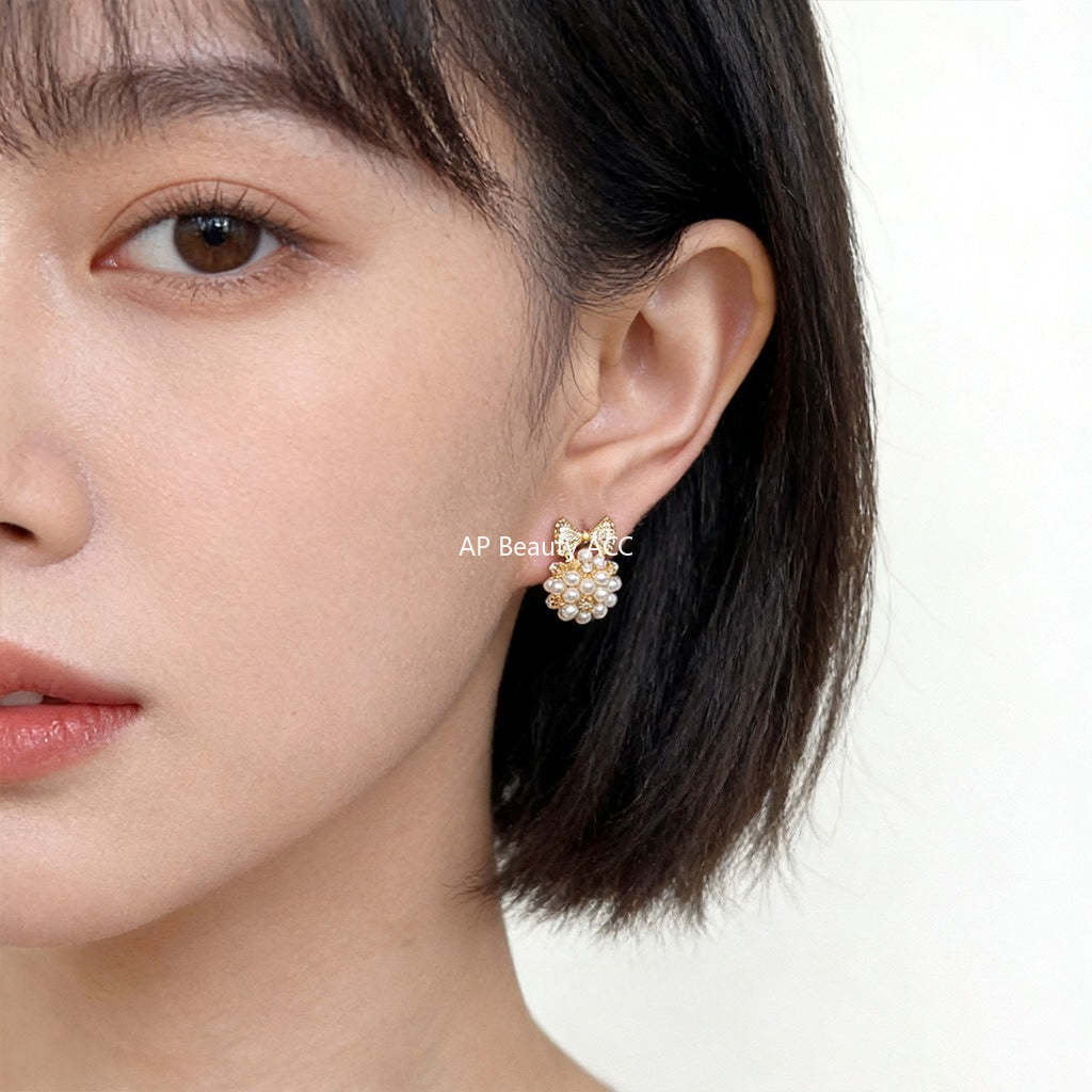 A廠-時尚高級感小香風s925銀針微鑲鋯石蝴蝶結幾何清新甜美耳環女「7204」25.12-2