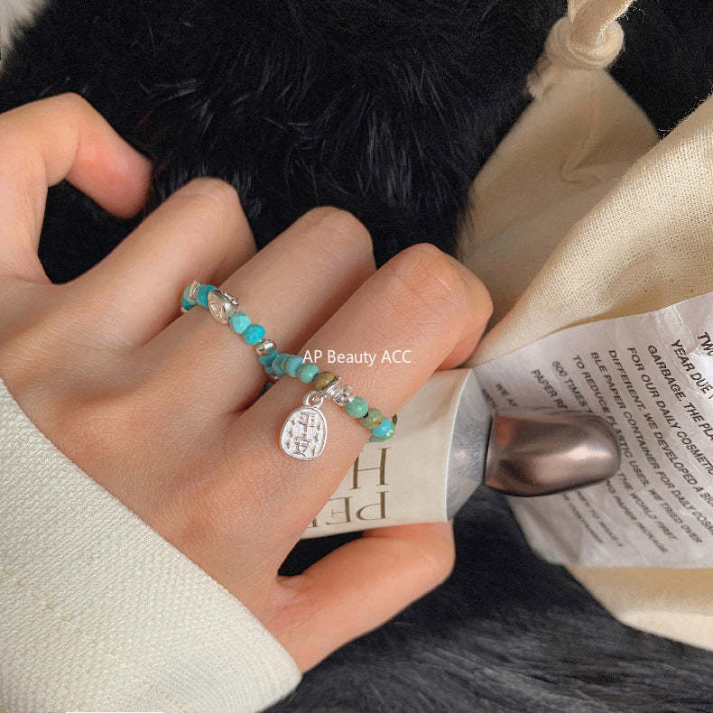 C廠-古風花朵葉子福袋小馬元寶蘋果紅瑪瑙彈力戒指S925純銀戒指女士「RB」25.11-4