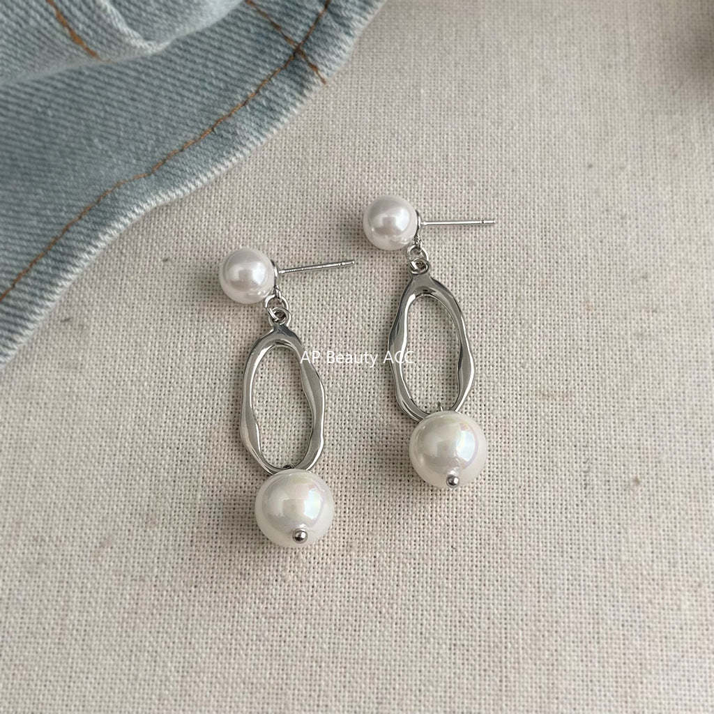 A廠-設計師個性長玻璃珍珠冷淡風ins簡約幾何新款耳飾工廠 耳環女「7109」25.11-3