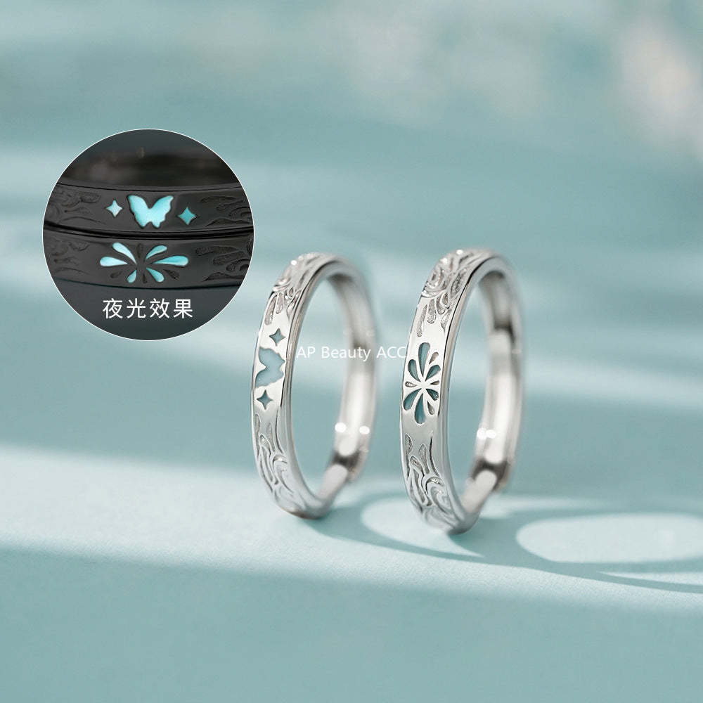 D廠-原創足銀S999蝴蝶四芒星情侶對戒時尚百搭蝶焰浪漫戒指手飾批發「YC4685R_1」25.12-3