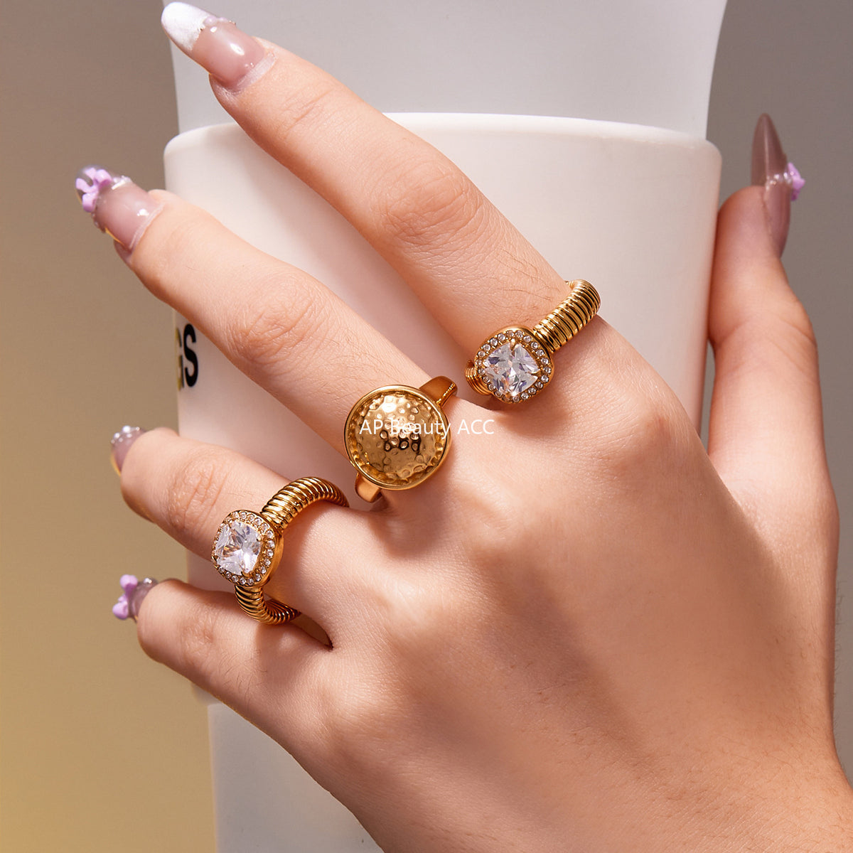 B廠-跨境熱賣新款不鏽鋼方型5A鋯石開口戒指ins風簡約百搭指環「A394-A389」25.11-2