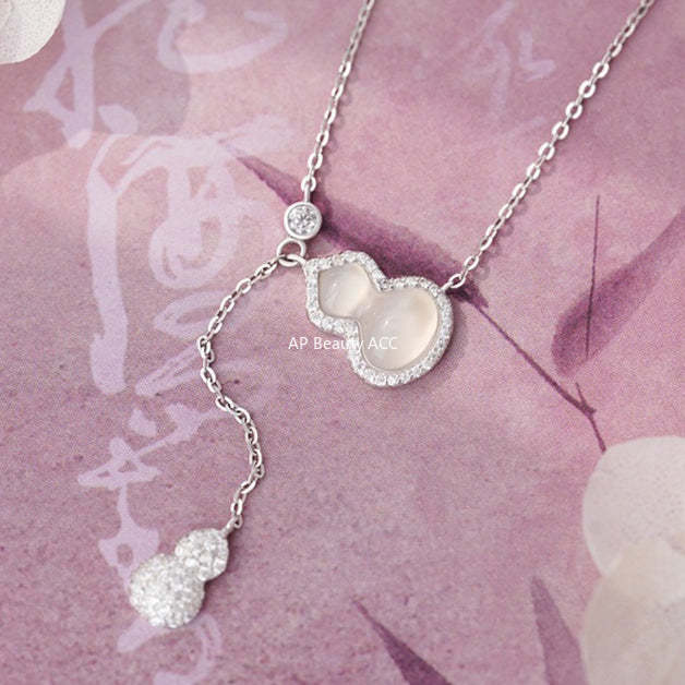 D廠-S925純銀葫蘆玉髓流蘇項鍊簡約百搭高級吊墜新中式鎖骨鏈批發「YC2023N_1」25.10-5