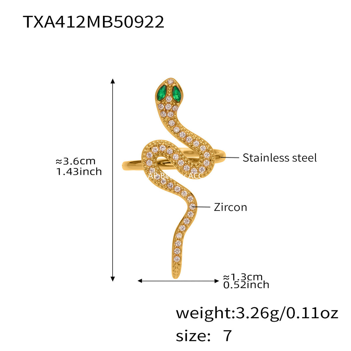 B廠-精緻5A鋯石蛇形滿鑽不鏽鋼戒指耳環首飾套裝鍍18k金跨境飾「TXF412」25.10-1