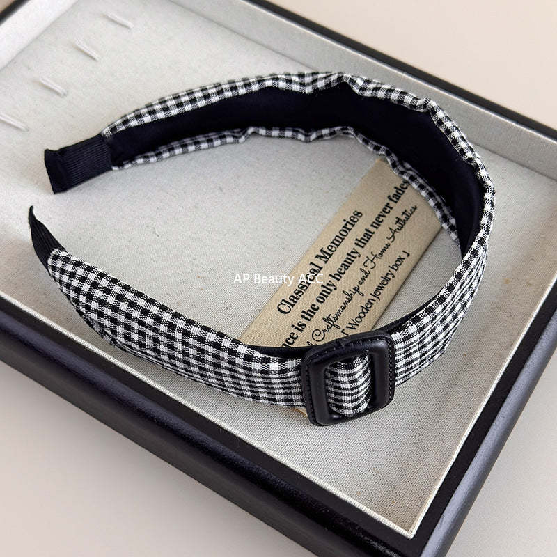 E廠-復古經典黑白格髮箍女秋冬時尚氣質頭箍高顱頂壓髮日常外戴髮捆「27634」25.11-1