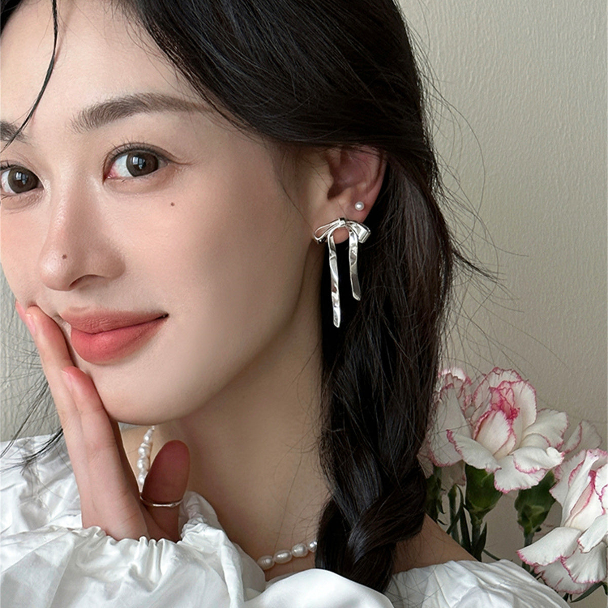 C廠-高端時尚蝴蝶結銀針耳釘女輕奢小眾設計高級感ins冷淡風耳環大「EH-3723」25.06-4