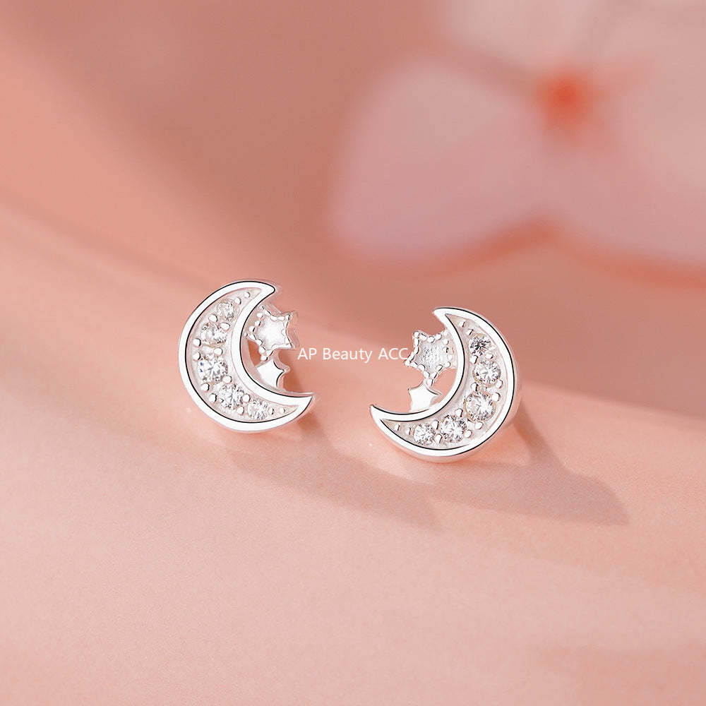D廠-足銀S999月亮星星耳環自然輕奢款韓風百搭簡約美麗精緻耳飾「YC4183E_1」25.12-1
