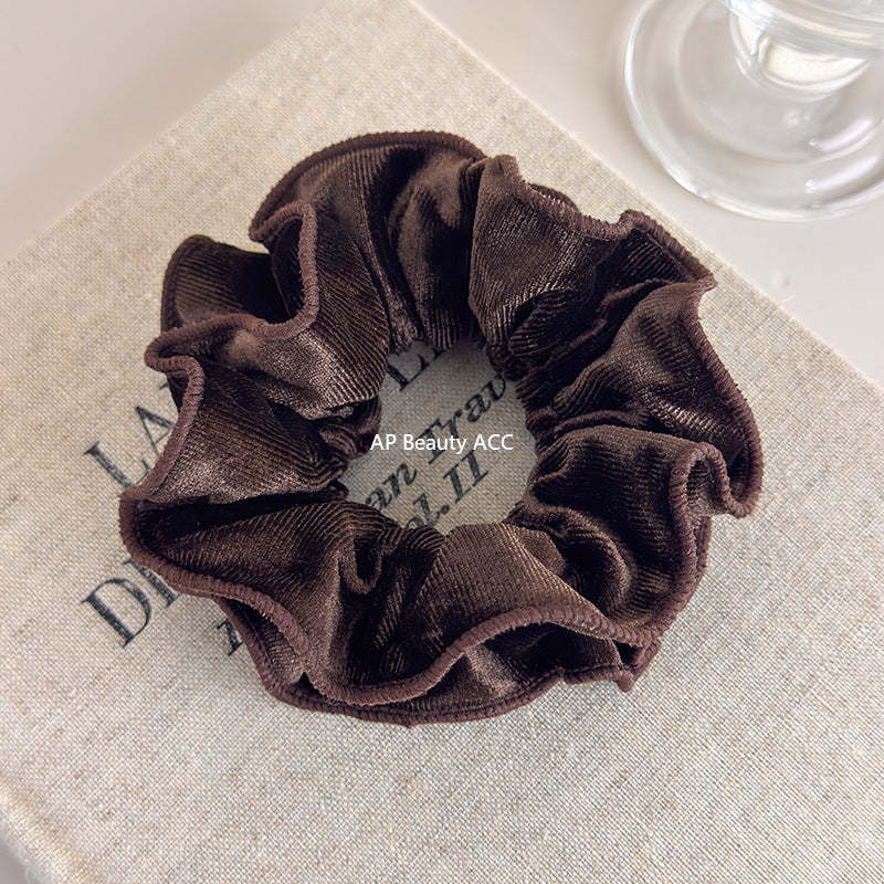 E廠-氣質絲絨木耳邊雙層大腸髮圈女扎頭髮繩低丸子頭繩皮筋髮飾秋冬「26173」25.11-1