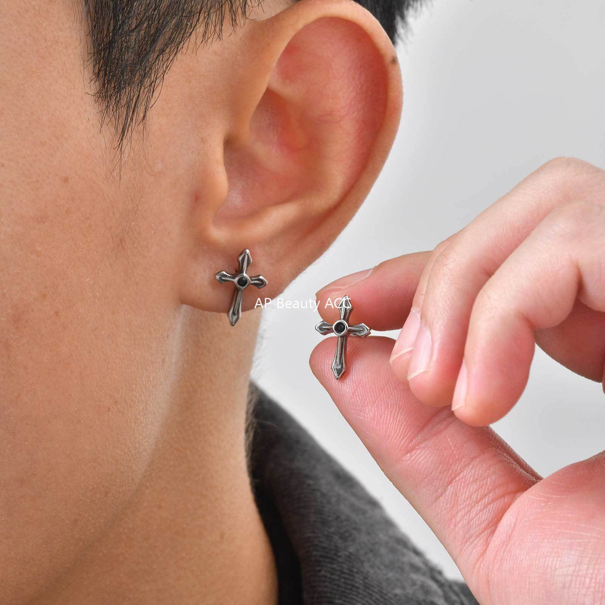 G廠-不鏽鋼復古風酷颯個性十字架耳釘年輕人日常穿搭耳環耳飾「ES-745」25.12-2
