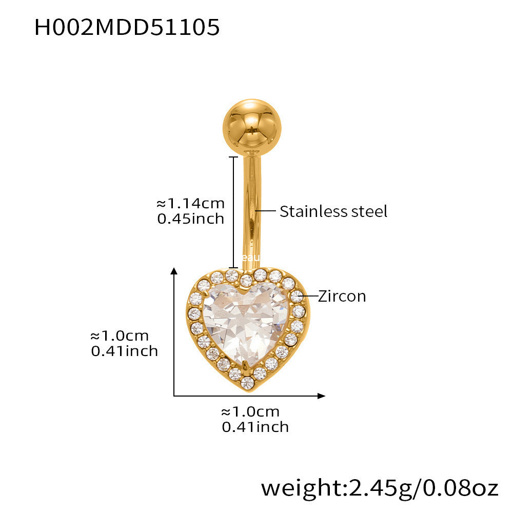 B廠-超閃5A鋯石愛心水滴造型肚臍釘不鏽鋼18k鍍金歐美穿刺飾品「H001」25.11-2