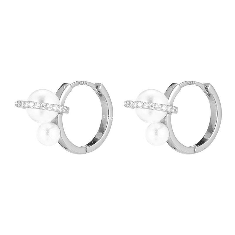 C廠-925銀針鋯石耳環女輕奢復古氣質珍珠耳扣設計感高級秋冬百搭耳飾「EH-4312」25.12-3