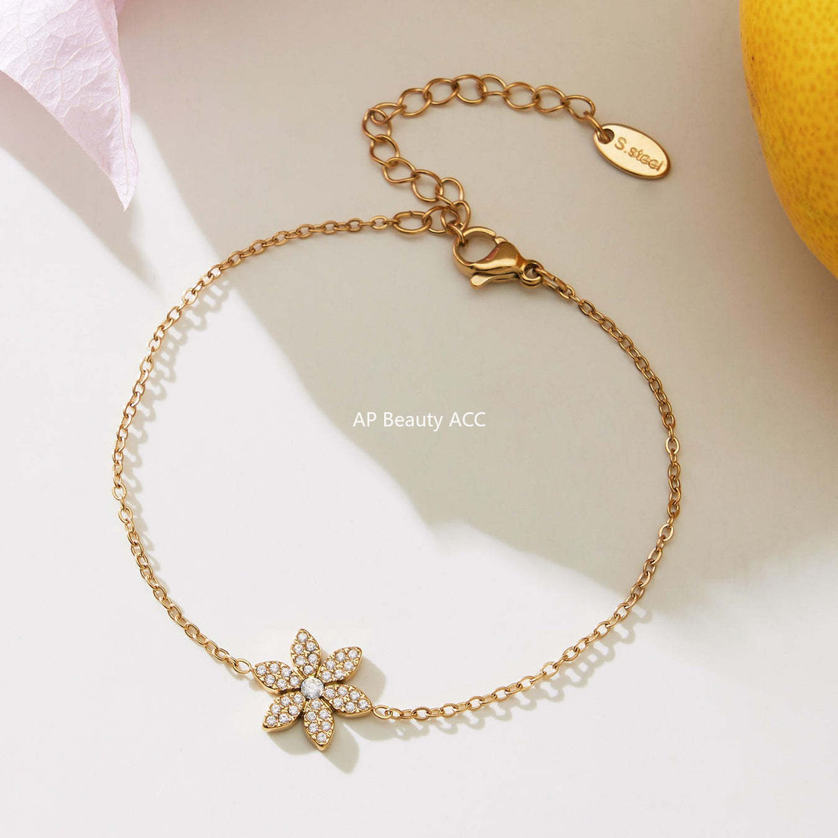 B廠-簡約時尚花朵滿鑽鋯石吊墜雙層疊戴項鍊不鏽鋼手鍊戒指套裝「TXP492」25.11-4